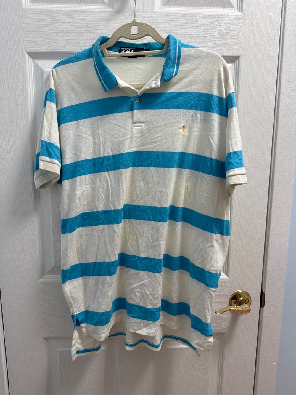 Polo by Ralph Lauren White and Turquoise Striped Polo Shirt